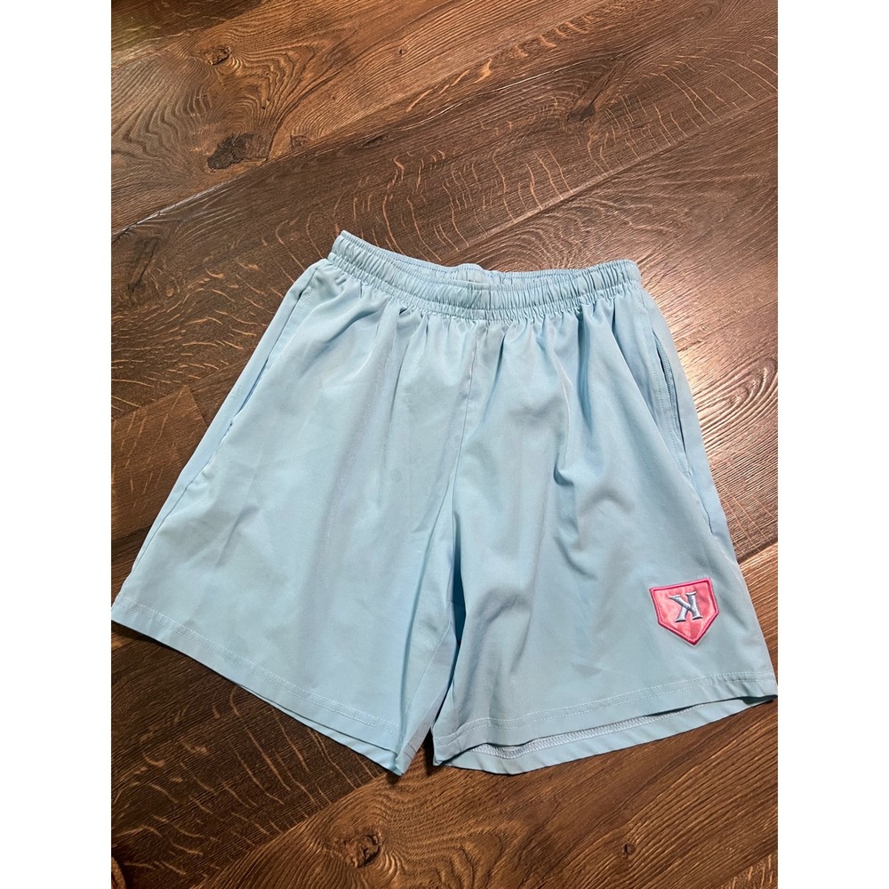 Ksubi‎ Mens Athletic Shorts Light Blue Pink Logo Patch Elastic Waist Medium
